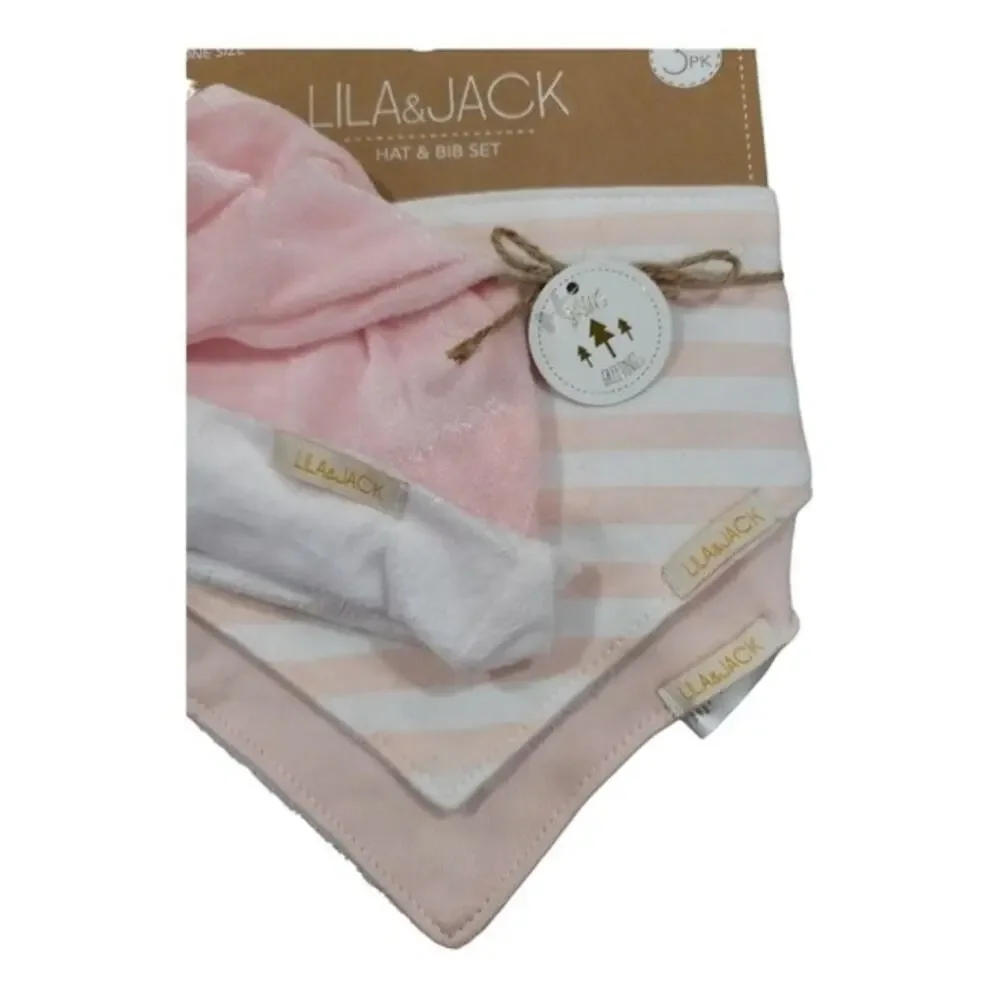 Lila & Jack Set Of 2- 3 pack Pink Holiday Bib &Hat Set